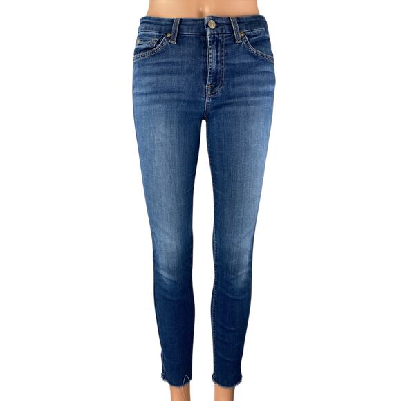 7 for All Mankind Blair Women's Blue Frayed Mid Rise Skinny Denim Jeans Pants S - Picture 1 of 4